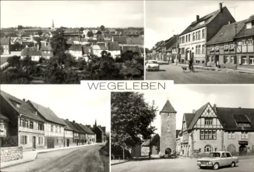 Ak Wegeleben Ostharz, Halberstädter Straße, Eulenturm, Panorama