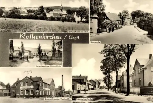 Ak Rothenkirchen Steinberg im Vogtland, Rothenkirchen/Vogtl., Kirche & Schule, Kinderlager Philip
