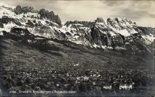 Ak Grabs Kanton St. Gallen, Panorama mit Kreuzbergen und Hohen Häusern