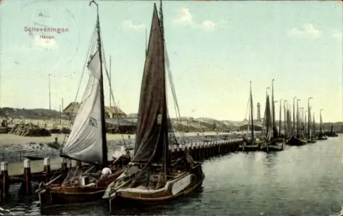 Ak Scheveningen Den Haag Südholland, Hafenpartie, Segelboote