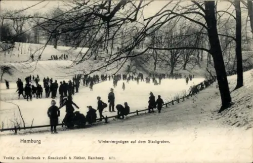 Ak Hamburg Mitte Altstadt, Wintervergnügen auf dem Stadtgraben, Eisläufer