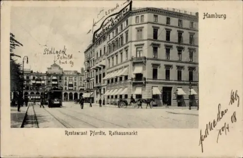 Ak Hamburg Mitte Altstadt, Restaurant Pfordte, Rathausmarkt, Straßenbahn