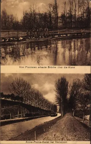 Ak Variscourt Aisne, Von Pionieren erbaute Brücke, Marne Kanal