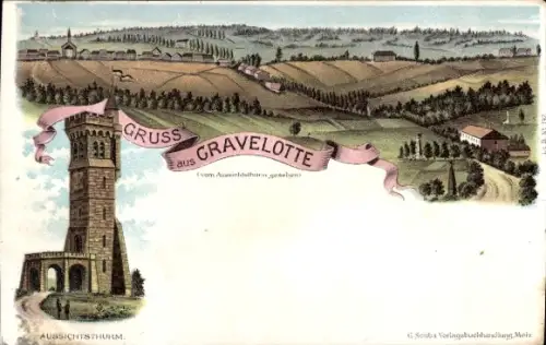 Litho Gravelotte Lothringen Moselle, Aussichtsturm, Panorama