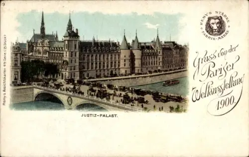 Litho Paris, Blick auf den Justizpalast, Flusspartie, Brücke,  Passanten, Remy's Stärke