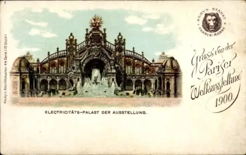 Litho Paris, Expo, Weltausstellung 1900, Elektrizitätspalast, Brunnen, Remy's Stärke