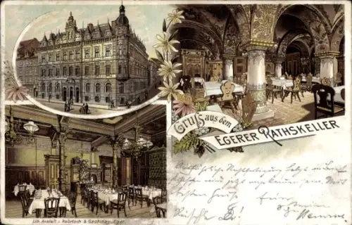 Litho Cheb Eger Region Karlsbad, Ratskeller, Außenansicht, Innenansichten
