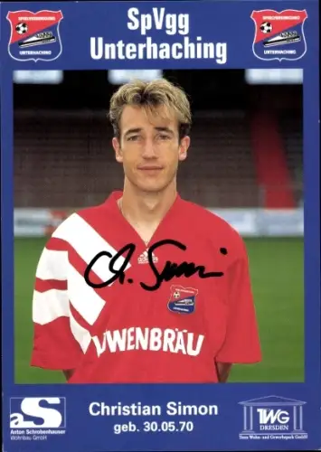 Autogrammkarte Fußballer Christian Simon, SpVgg Unterhaching, Autogramm