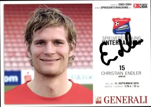 Autogrammkarte Fußballer Christian Endler, SpVgg Unterhaching, Autogramm