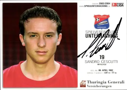Autogrammkarte Fußballer Sandro Cescutti, SpVgg Unterhaching, Autogramm