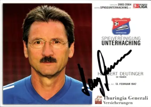 Autogrammkarte Co Trainer Herbert Deutinger, SpVgg Unterhaching, Autogramm