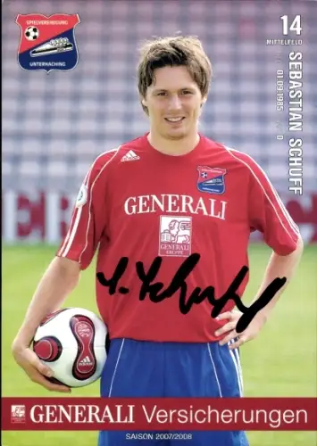Autogrammkarte Fußballer Sebastian Schuff, SpVgg Unterhaching, Autogramm
