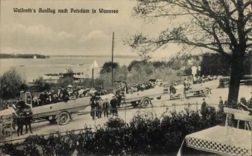 Ak Berlin Zehlendorf Wannsee, Wallroth's Auto Fahrt Gesellschaft, Busse, Offene Verdecke