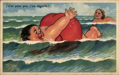 Ak Rundliche Frau badet im Wasser, Wellen