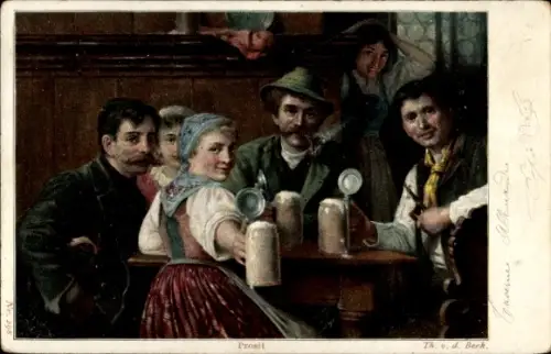 Künstler Ak Beek, Th. v. d., gesellige Runde im Gasthaus, Bier, Tracht