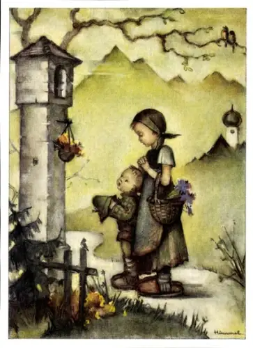 Künstler Ak Hummel, Nr. 5776, Abendläuten, Kinder