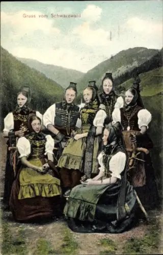 Ak Frauen in Volkstrachten, Schwarzwald, Röcke, Korsette, Hüte