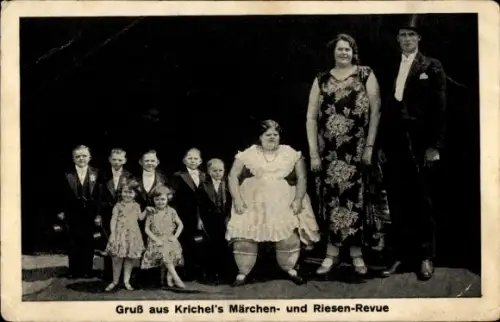 Ak Krichels Märchen und Riesen Revue, Liliputaner, Übergewichtige