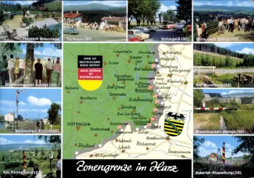 Landkarten Ak Zonengrenze im Harz, Braunlage, Torfhaus, Hohegeiß, Grenzpfosten, Besucher