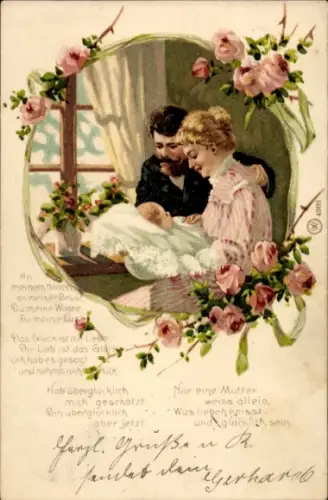 Litho Familie mit Kind, Gedicht