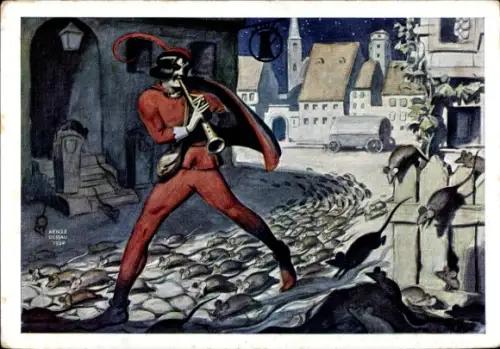 Künstler Ak Henze, Rattenfänger von Hameln, Flötenspiel, Märchen