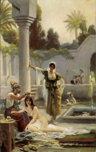 Künstler Ak Leinweber, R., Bad im Harem, Frauen beim Waschen, Dienerin