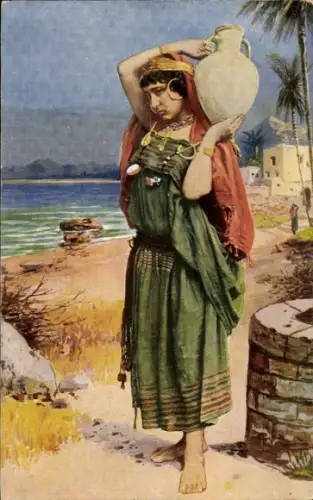 Künstler Ak Lanzendorf, Rich., Beduinische Wasserträgerin, Frau in Volkstracht, Wasserkrug