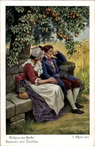 Künstler Ak Elßner, F., Hermann und Dorothea, Epos von Goethe, Birnenbaum, Serie 132 Nr. 3750