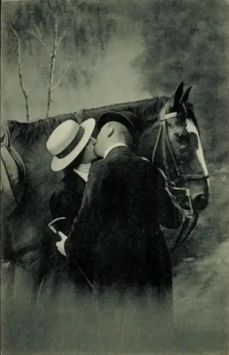 Ak Liebespaar, Kuss, Pferd