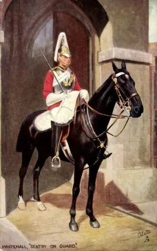 Künstler Ak London City, Whitehall, Mounted Sentry on Guard