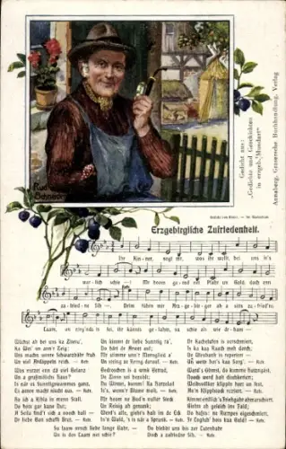 Lied Künstler Ak Schneider, Rud., Erzgebirgische Zufriedenheit, Mann, Pfeife, Wilhelm Vogel
