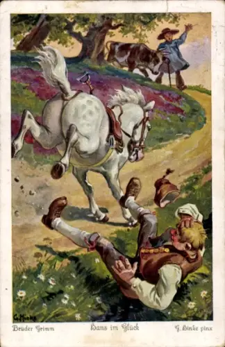 Künstler Ak Hinke, G., Brüder Grimm, Hans im Glück