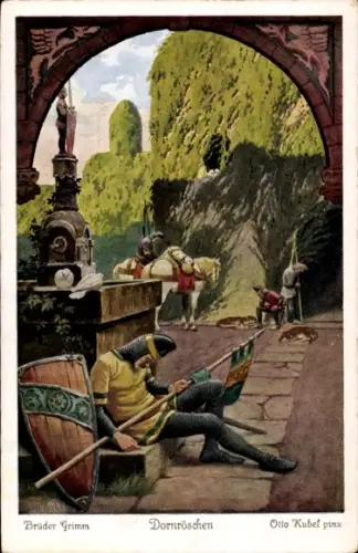 Künstler Ak Kubel, Otto, Märchen, Dornröschen, Gebrüder Grimm, schlafende Wachen