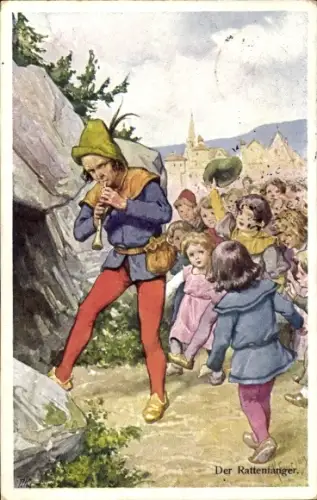 Künstler Ak Feiertag, Karl, Rattenfänger, Kinder, Flöte