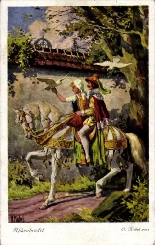 Künstler Ak Kubel, Otto, Aschenbrödel reitet mit Prinzen, Märchen, Gebrüder Grimm