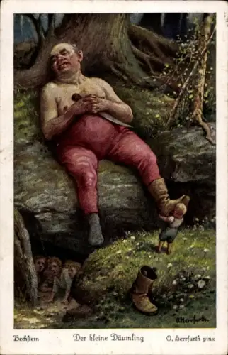 Künstler Ak Herrfurth, Oskar, Der kleine Däumling, Schlafender Menschenfresser