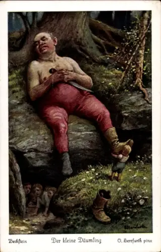 Künstler Ak Herrfurth, Oskar, Der kleine Däumling, Schlafender Menschenfresser, Ludwig Bechstein