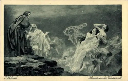 Künstler Ak J. Schmid, Dante in der Unterwelt