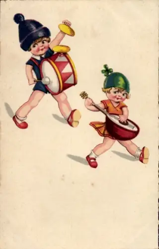 Ak Musizierende Kinder, Trommel, Laute