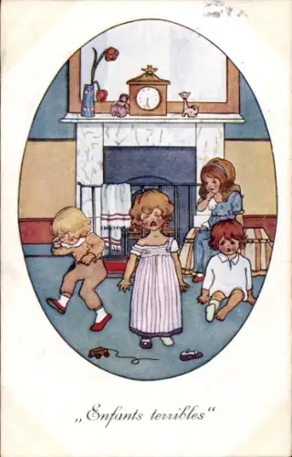 Ak Weinende Kinder, Spielzeuge, Kinderzimmer