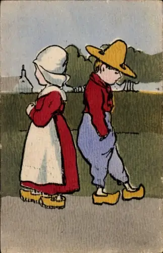 Präge Ak Gestrittene Kinder, Volkstracht