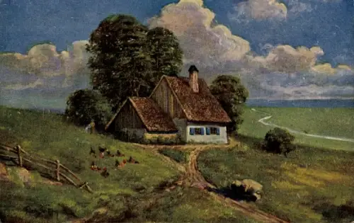 Künstler Ak Schilling Friedrich, Einsames Häuschen, Landschaft, Oleoplast