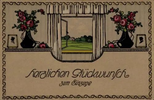 Ak Glückwunsch zum Einzuge, Blumen