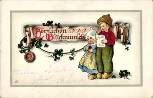 Ak Glückwunsch, Kinder, Glücksklee