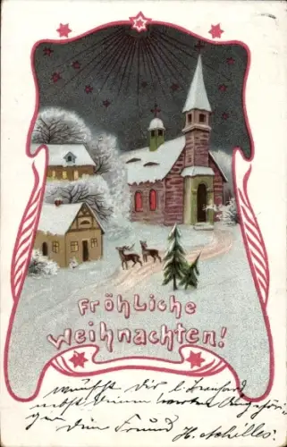 Ak Frohe Weihnachten, Dorfidyll