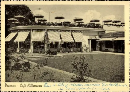 Ak Hansestadt Bremen,  Café Hillmann, Terrasse mit Sonnenschirmen