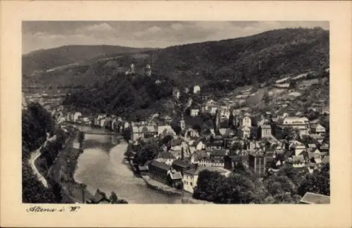 Ak Altena in Westfalen,  Burg Altena, Lenne, Stadtansicht