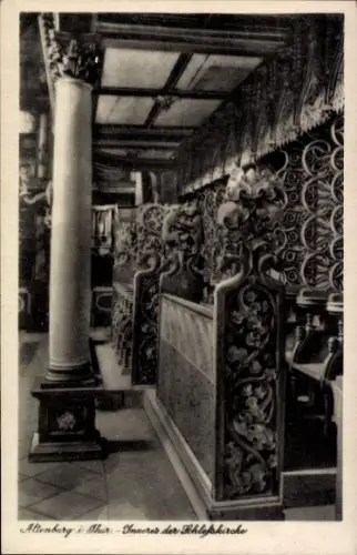 Ak Altenburg in Thüringen,  Schlosskirche Innenansicht, Chorgestühl, Säule