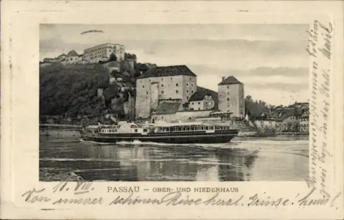 Präge Passepartout Ak Passau in Niederbayern, Oberhaus, Niederhaus, MS Budapest