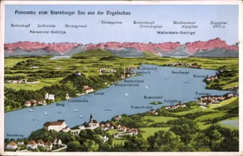 Ak Starnberg am Starnberger See Oberbayern, Umgebung, Panorama aus der Vogelschau